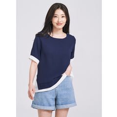 (SG STOCK) IN THE MOOD CASUAL WORK HOLIDAYS WOMEN CLOTHES SHORT SLEEVE ROUND NECK CONTRAST COLOR TOPS S-XL SIZE