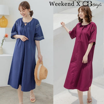 WEEKEND X OB DESIGN COTTON A-LINE EMBROIDERED MUSLIM LONG MAXI DRESS