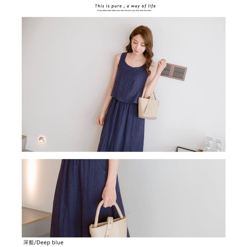 WEEKEND X OB DESIGN LAYERED RAMIE-COTTON TANK MIDI DRESS