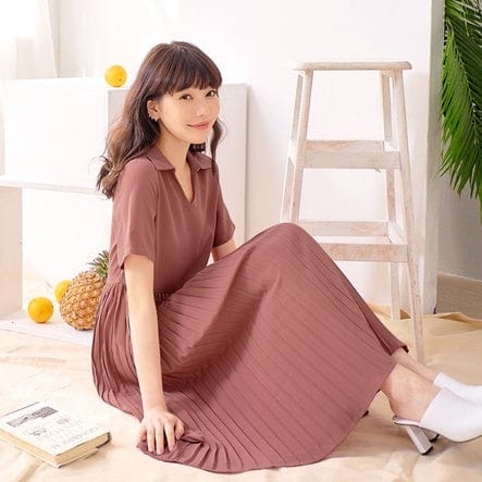 WEEKEND X OB DESIGN COLLAR PLEATED SWING LONG DRESS