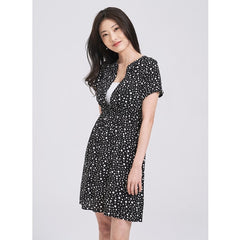 (SG STOCK) IN THE MOOD CASUAL WORK HOLIDAYS WOMEN CLOTHES SHORT SLEEVE A-LINE POLKA DOTS MIDI TUNIC DRESS S-XL SIZE