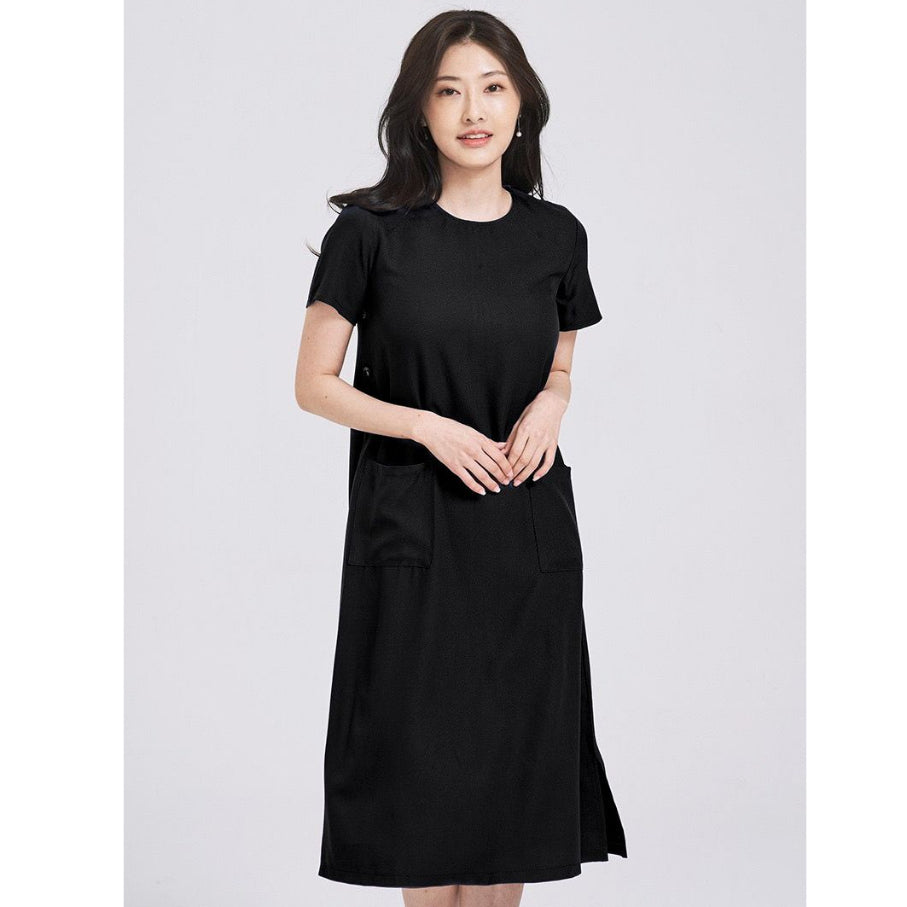 (SG STOCK) IN THE MOOD CASUAL WORK HOLIDAYS WOMEN CLOTHES SHORT SLEEVE POCKETED SIDE BUTTON MIDI DRESS S-XL SIZE