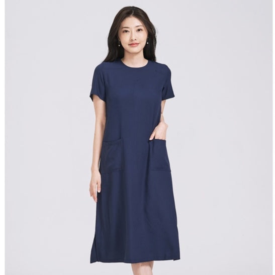 (SG STOCK) IN THE MOOD CASUAL WORK HOLIDAYS WOMEN CLOTHES SHORT SLEEVE POCKETED SIDE BUTTON MIDI DRESS S-XL SIZE
